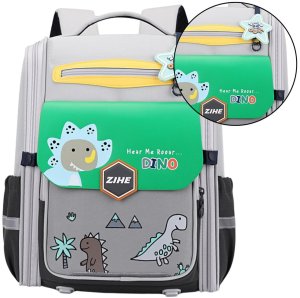 Plecak Szkolny Z Dinozaurami Pas Piersiowy Szary Zielony 21L 39cm 2