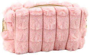 Kosmetyczka Pluszowa Z Uchwytem Pojemna Różowa 20cm 4