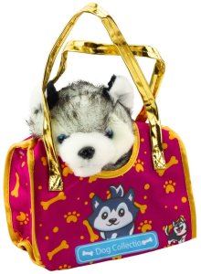 Piesek Husky W Torebce Pluszowy Maskotka Przytulanka Biało Szary 3