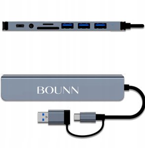 Bounn Hub USB-C + USB-A 8w2 rozdzielacz 3xUSB 2.0 Sd/Tf USB-C miniJack USB 3.0 2