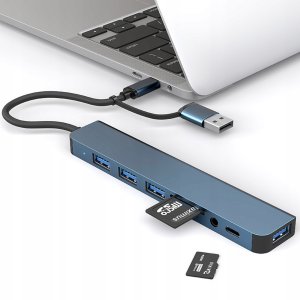 Bounn Hub USB-C + USB-A 8w2 rozdzielacz 3xUSB 2.0 Sd/Tf USB-C miniJack USB 3.0 3