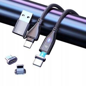 Kabel USB C USB-C Lightning micro-USB magnetyczny 3w2 szybkie Åadowanie| 3m 1