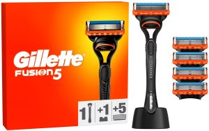 Gillette Maszynka do golenia Fusion5 + 5 ostrzy + stojak 4