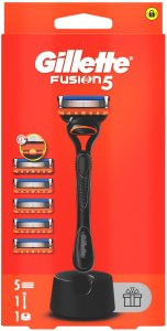 Gillette Maszynka do golenia Fusion5 + 5 ostrzy + stojak 5