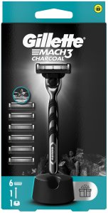 Skustuvo rinkinys Gillette Mach3 Charcoal vyrams: skustuvas + 6 skutimosi peiliukai + stovelis 1