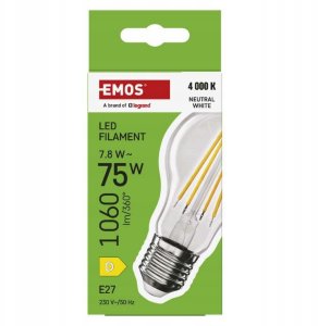 ŻAR. LED 7,8W (75W) E27 A60 FILAMENT NEUTRALNA BIEL 4000K 1060LM ZF5D53 EMOS 7
