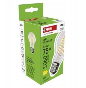 ŻAR. LED 7,8W (75W) E27 A60 FILAMENT NEUTRALNA BIEL 4000K 1060LM ZF5D53 EMOS 9
