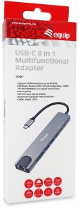 HUB USB Equip Equip Adapter USB-C -> HDMI.GbE.3xUSB3.2 Gen1.SD/TF.PD 100W 6