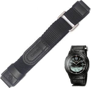 Materiałowy pasek do zegarka Casio AW-80 czarny 18 / 21 mm . 1