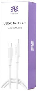 Kabel Encore Energy 2x USB-C przewód PD do ładowania i transferu danych 50cm biały 60W MD-60CC05W standard 1