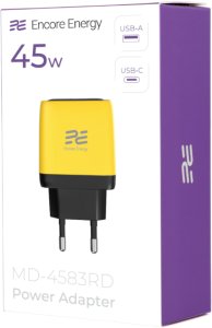 Ładowarka sieciowa Encore Energy GaN QC PD USB-A 18W USB-C 45W MD-4583RD standard 1