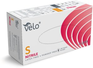 VELO NITRILE BLUE  S Rękawice nitrylowe zabiegowe bezpudrowe, niebieskie, 100 szt. 1