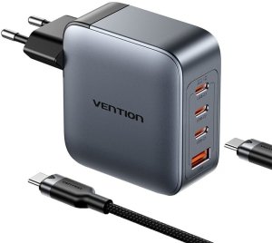 Ładowarka Vention 3x USB-C, 1x USB-A, 100W (szara) z kablem USB-C do USB-C (1m) czarna 2