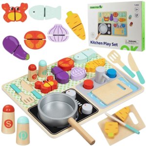 TOOKY TOY Drewniana Kuchnia z Akcesoriami - Zestaw Małego Kucharza 1