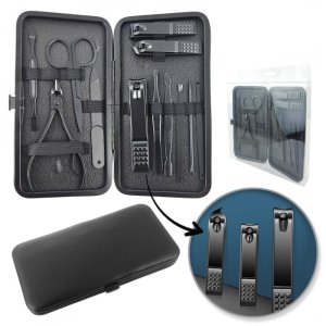 Zestaw akcesoriów do manicure, pedicure w etui, czarny 12w1 AK21 1