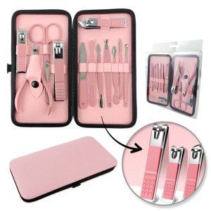Zestaw akcesoriów do manicure, pedicure w etui różowe 12w1 AK20 1