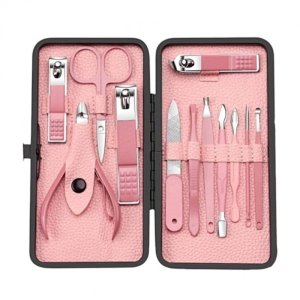 Aptel Zestaw akcesoriów do manicure, pedicure w etui różowe 12w1 AK20 2