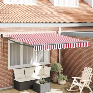 VidaXL Automatyczna chowana markiza czerwono-biała 300x250 cm 1