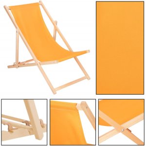 Leżak ogrodowy, drewniany z 3-stopniową regulacją, plażowy, balkonowy, pomarańczowy UNIWERSALNY 13