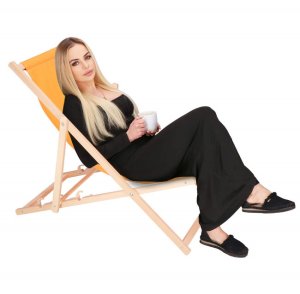 Leżak ogrodowy, drewniany z 3-stopniową regulacją, plażowy, balkonowy, pomarańczowy UNIWERSALNY 15