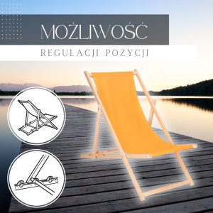 Leżak ogrodowy, drewniany z 3-stopniową regulacją, plażowy, balkonowy, pomarańczowy UNIWERSALNY 2