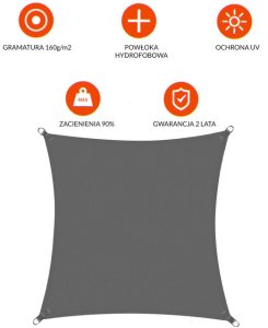 Żagiel przeciwsłoneczny 3x3 m kwadratowy ogrodowy woodoodporny grafitowy UNIWERSALNY 12