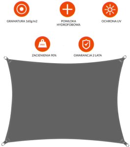 Żagiel cieniujący, ogrodowy 4x2 m osłona przeciwsłoneczna, prostokątny, grafitowy UNIWERSALNY 16