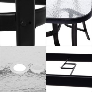 Meble ogrodowe zestaw na taras dla 6 osób: metalowe 6 krzeseł i stół z bezbarwnym szklanym blatem, czarny UNIWERSALNY 16