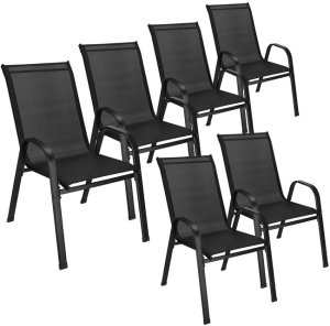 Meble ogrodowe zestaw na taras dla 6 osób: metalowe 6 krzeseł i stół z bezbarwnym szklanym blatem, czarny UNIWERSALNY 17