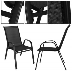 Meble ogrodowe zestaw na taras dla 6 osób: metalowe 6 krzeseł i stół z bezbarwnym szklanym blatem, czarny UNIWERSALNY 34