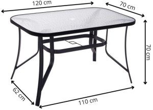Meble ogrodowe zestaw na taras dla 6 osób: metalowe 6 krzeseł i stół z bezbarwnym szklanym blatem, czarny UNIWERSALNY 37