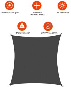 Żagiel przeciwsłoneczny 4x4 m daszek ogrodowy kwadratowy grafit UNIWERSALNY 13