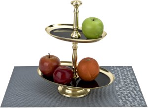 Patera dwupoziomowa metalowa owalna czarno-złota 5