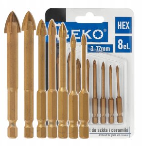 Kpl. wierteł do szkła i ceramiki 8el. HEX 3-12mm (120) 1