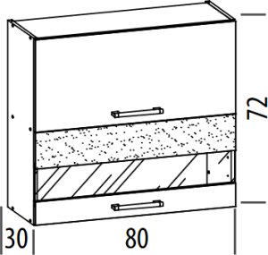 Szafka górna witryna kuchenna wisząca uchylna MODENA MD9/G80W buk / biały połysk 2