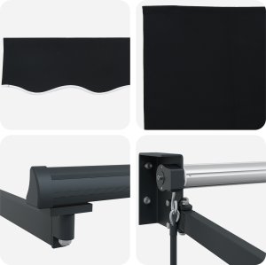 vidaXL Ręczna Chowana Markiza Czarna 300x250 cm 6