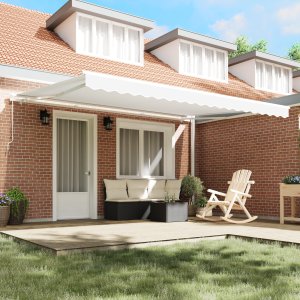 vidaXL Ręczna Chowana Markiza Biała 450x300 cm 2