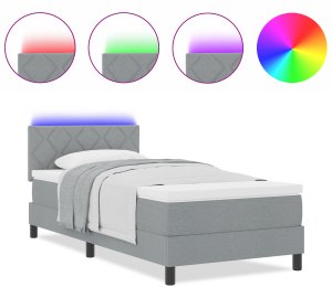 vidaXL Łóżko kontynentalne z materacem & LED jasnoszare 90x200 cm tkanina 2