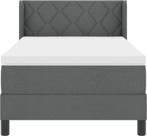 Łóżko kontynentalne z materacem ciemnoszarym 90x190 cm z tkaniny, Wezgłowie w diamentowe bloki ciemnoszare 90 cm z tkaniny 2