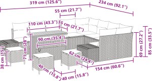 vidaXL Zestaw sof ogrodowych 13-częściowy z poduszkami Czarny Polirattan Akacja, Zestaw jadalny 4-częściowy z poduszkami Czarny Polirattan Akacja, Dwuosobowa sofa ogrodowa z poduszkami Czarny Polirattan 8