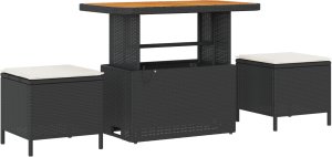vidaXL Zestaw kanap ogrodowych z poduszkami czarny polirattan akacja, Sofa ogrodowa dla 2 osób z przechowalnią i poduszkami czarnym polirattanem, Zestaw do jadalni ogrodowej 3 elementy z poduszkami czarnym polirattanem akacja 2
