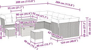 Zestaw ogrodowy z 13 elementami z poduszkami Czarny Polirattan Akacja, Zestaw do jadalni ogrodowej z 3 elementami z poduszkami Czarny Polirattan Akacja 6