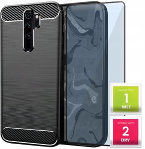 Etui do Xiaomi Redmi Note 8 Pro (Czarne, Karbon, Pancerne, Plecki)   Szkło 1