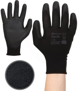 Rękawice Robocze MERCATOR Tech Black+Black PU - 240 Par (7 - S) 6
