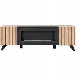 Zestaw Mebli LIAM z biokominkiem RTV do salonu | LED | Dąb + Czarny Mat 4