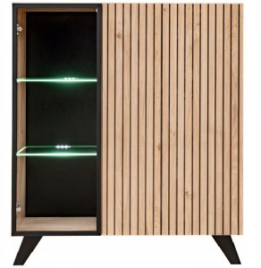 Zestaw Mebli LIAM z biokominkiem RTV do salonu | LED | Dąb + Czarny Mat 6