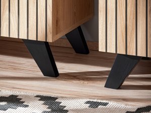 Szafka RTV LIAM - Przeszklona + Oświetlenie LED | Dąb + Czarny Mat | 160 cm 9