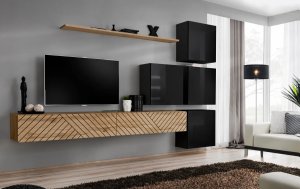 Meblościanka SWITCH LAMEL IX dąb wotan/czarna ASM Meble 1