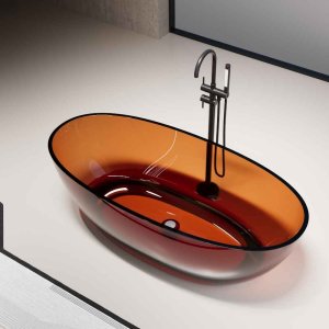 Wanna wolnostojąca transparentna 160 x 80 cm przezroczysta brązowa korek chrom 3