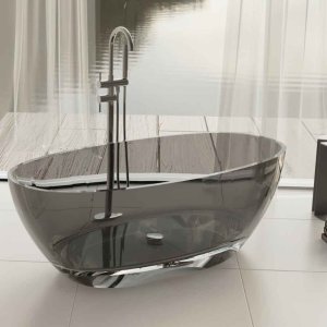 Wanna wolnostojąca transparentna 160 x 80 cm przezroczysta czarna korek chrom 2